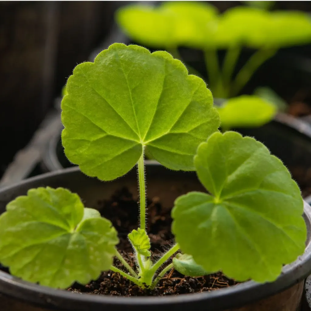 indoor geraniums growing