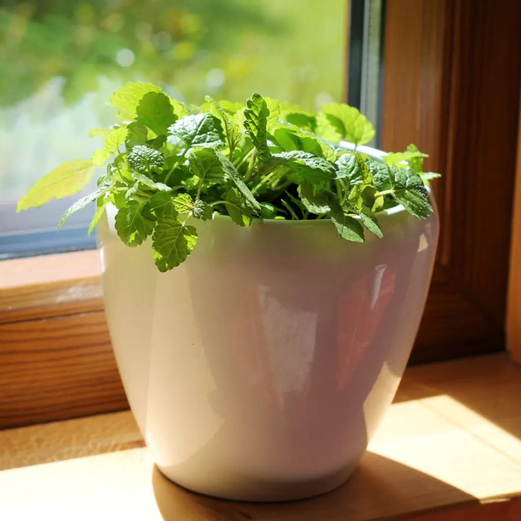 mint in a sunny windowsill